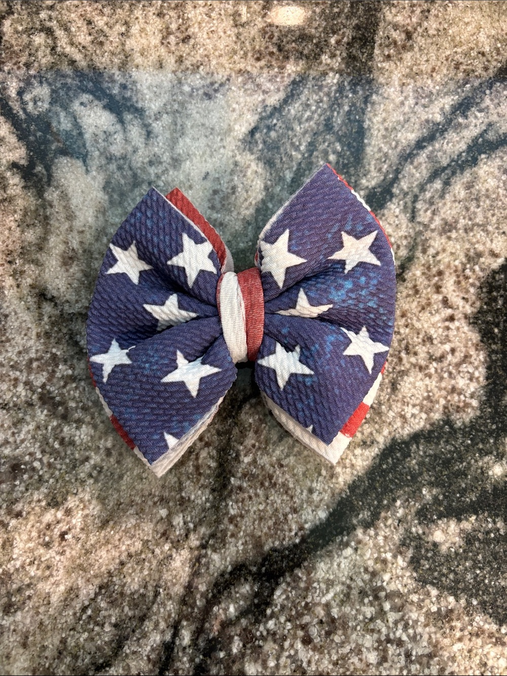 Patriotic Star Print Kids Hair Bow - Blue & White